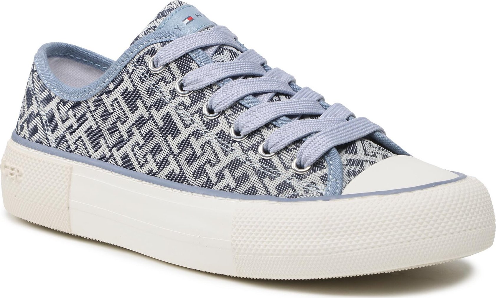 Plátenky Tommy Hilfiger Logo All Over Low Cut Lace-Up Sneaker T3A9-32675-0034 S Denim 806