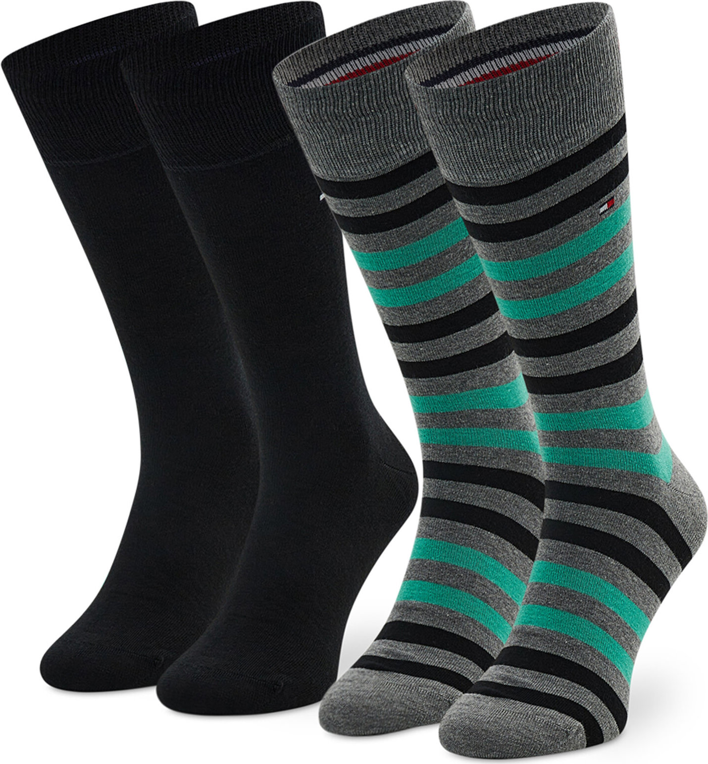 Sada 2 párů pánských vysokých ponožek Tommy Hilfiger 472001001 Grey Melange/Green 043
