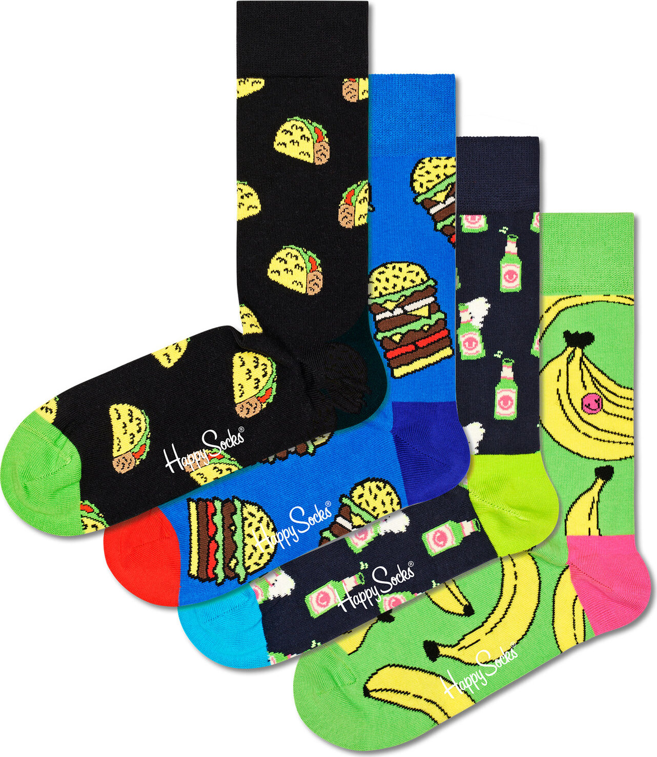 Sada 4 párů vysokých ponožek unisex Happy Socks XYUM09-0200 Barevná