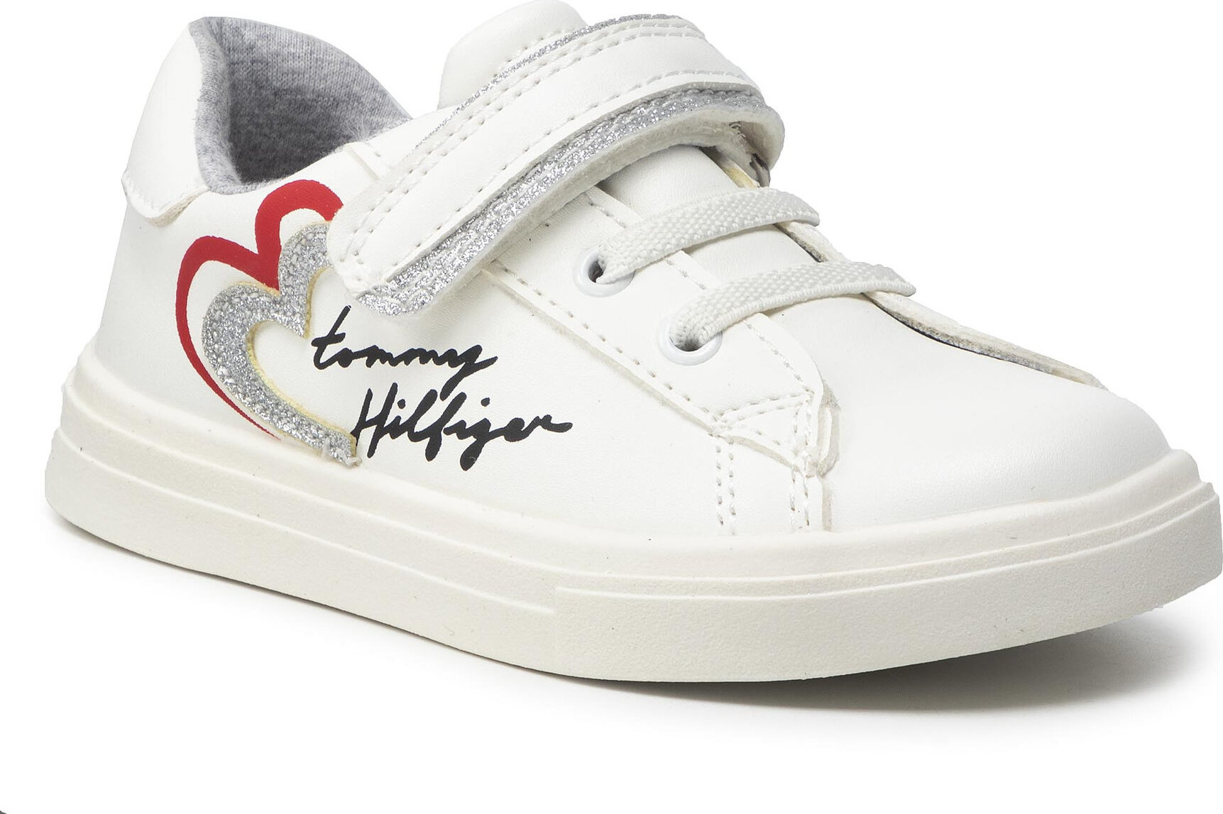 Sneakersy Tommy Hilfiger Low Cut Lace-Up/Velcro Sneaker T1A4-32132-1374 S White/Silver X025