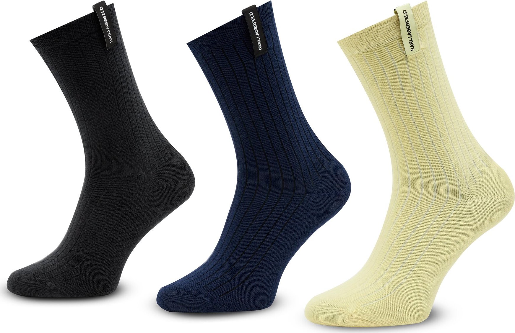 Súprava 3 párov vysokých dámskych ponožiek KARL LAGERFELD 230W6002 Blue/Black/Yellow 383
