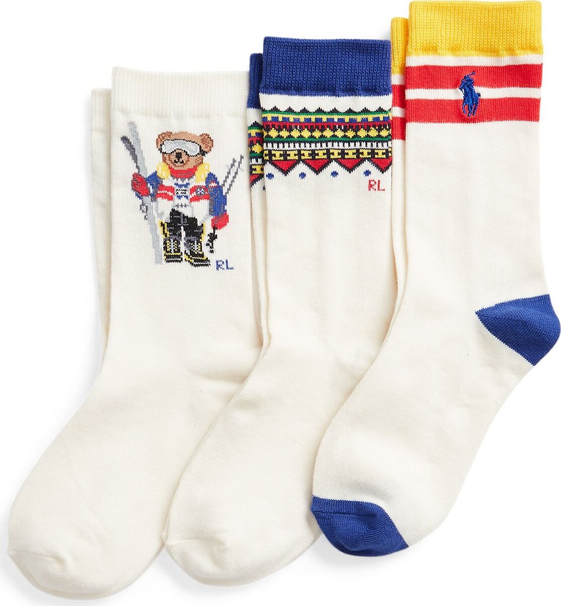 Súprava 3 párov vysokých detských ponožiek Polo Ralph Lauren 444896751001 Cream Multi