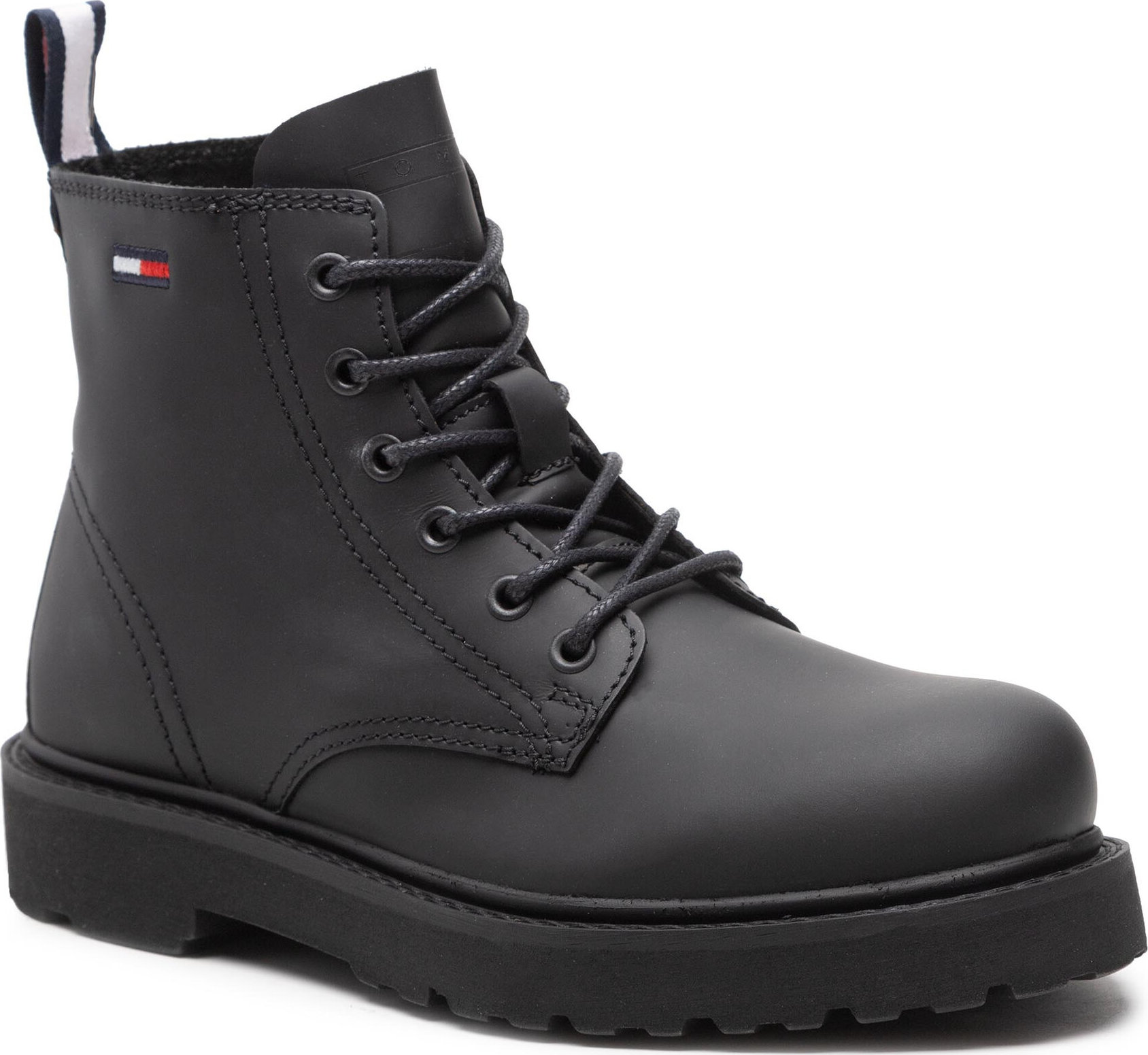 Turistická obuv Tommy Jeans Short Lace Up Leather Boot EM0EM01040 Black BDS