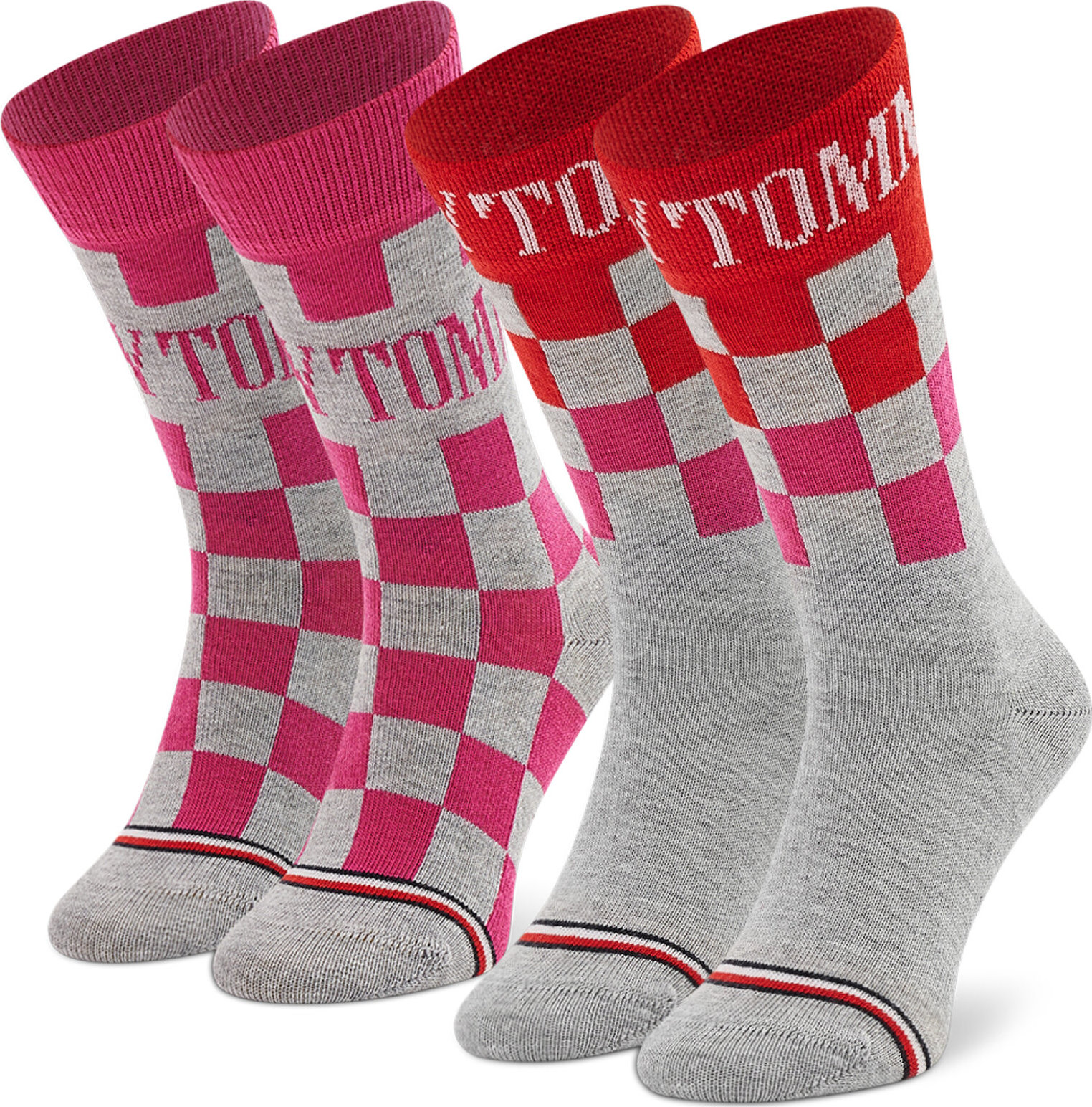 Sada 2 párů dětských vysokých ponožek Tommy Hilfiger 701220266 Magenta/Grey 002