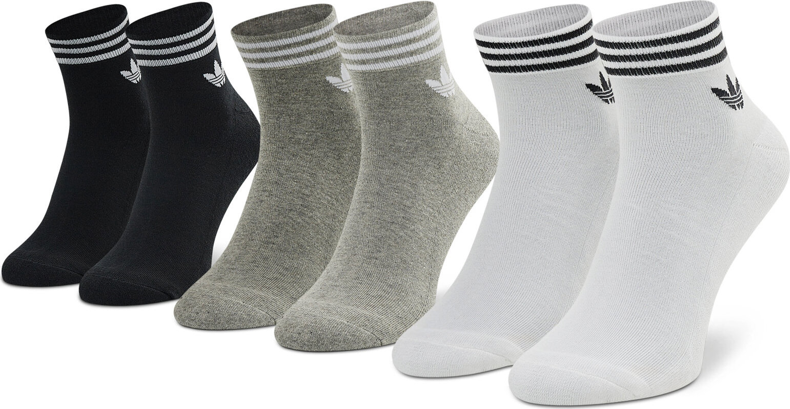 Sada 3 párů nízkých ponožek unisex adidas Trefoil Ankle HC9550 Šedá