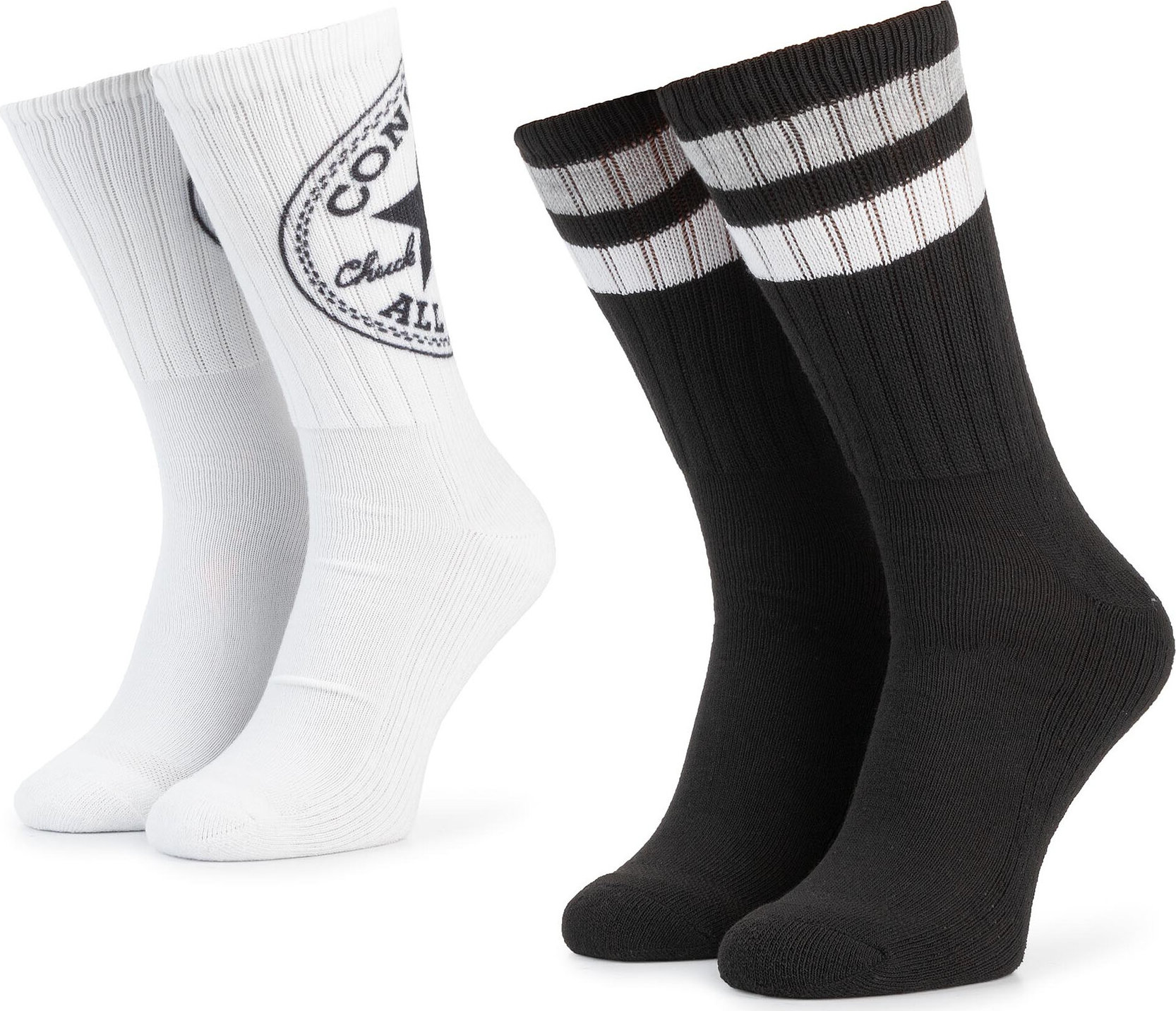 Sada 2 párů vysokých ponožek unisex Converse E744A-2010 Černá