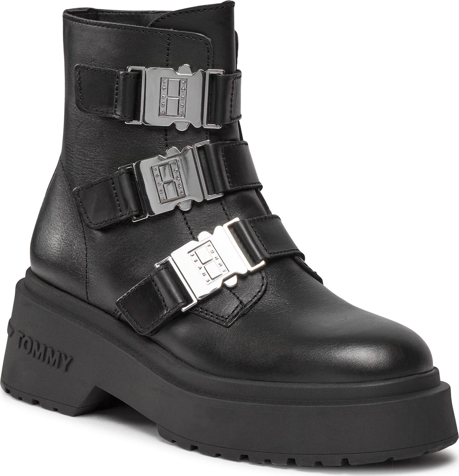 Polokozačky Tommy Jeans Tjw Chunky Boot Hardware EN0EN02443 Black BDS