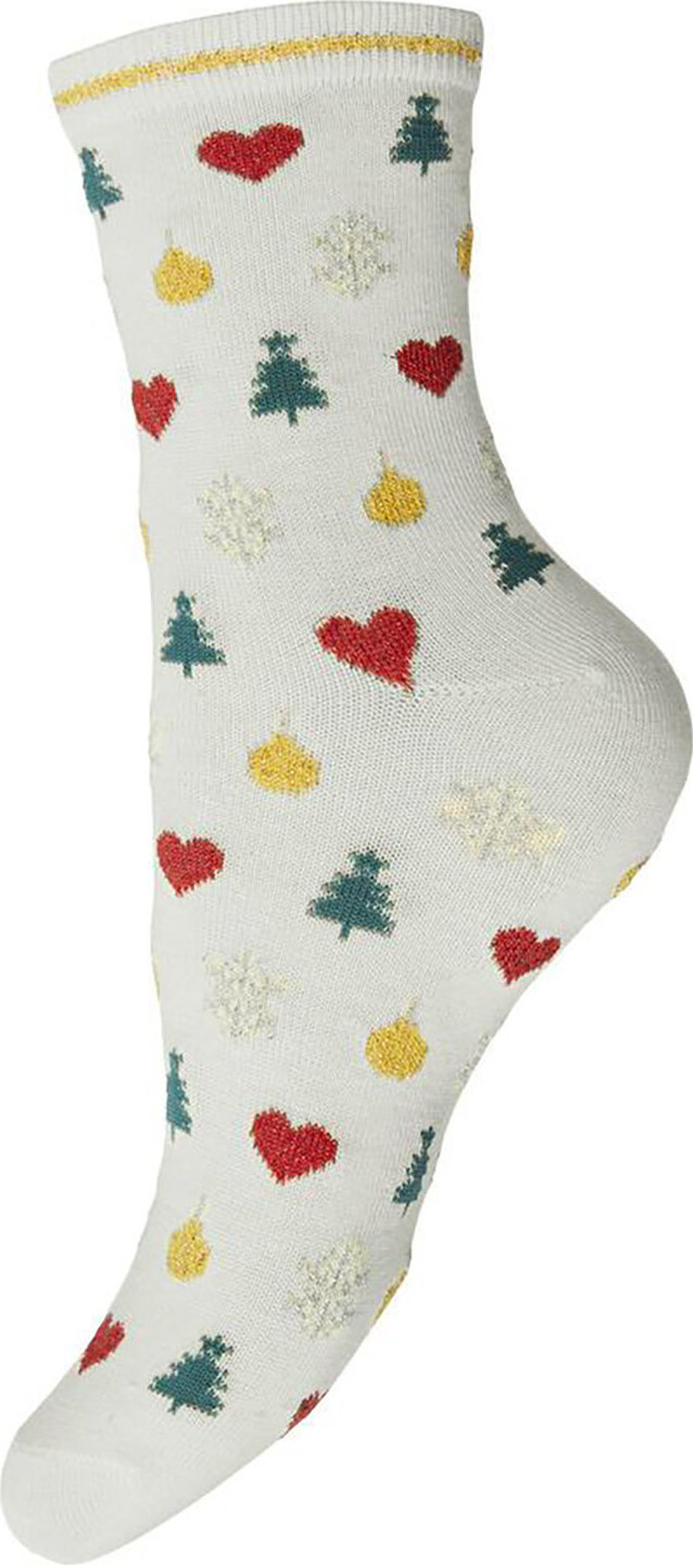 Dámské klasické ponožky Pieces Catya 17132802 Bright White/Decoration