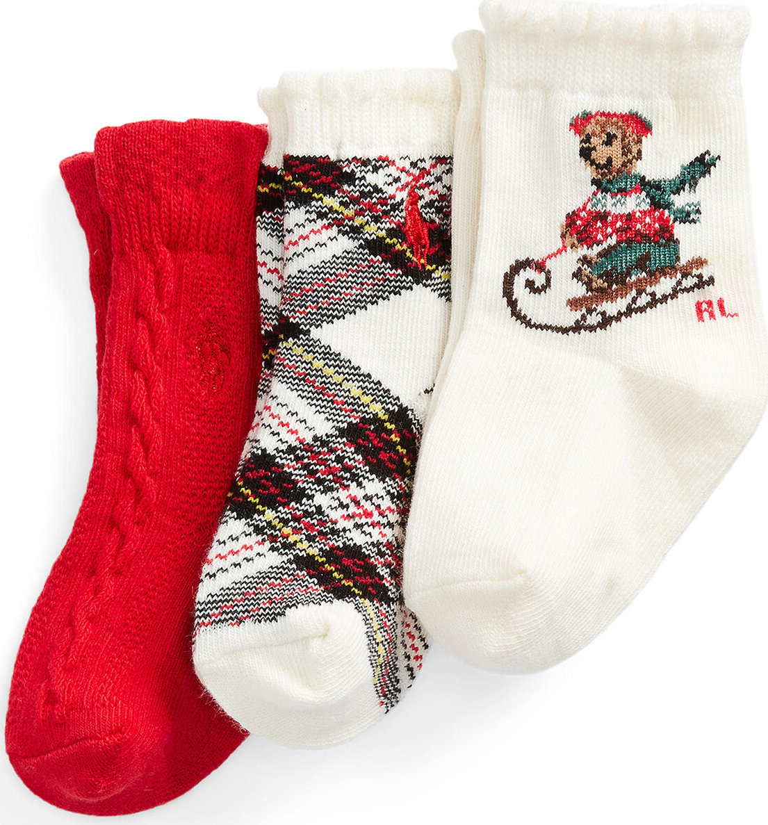 Sada 3 párů dětských vysokých ponožek Polo Ralph Lauren 445896759001 Red/Cream