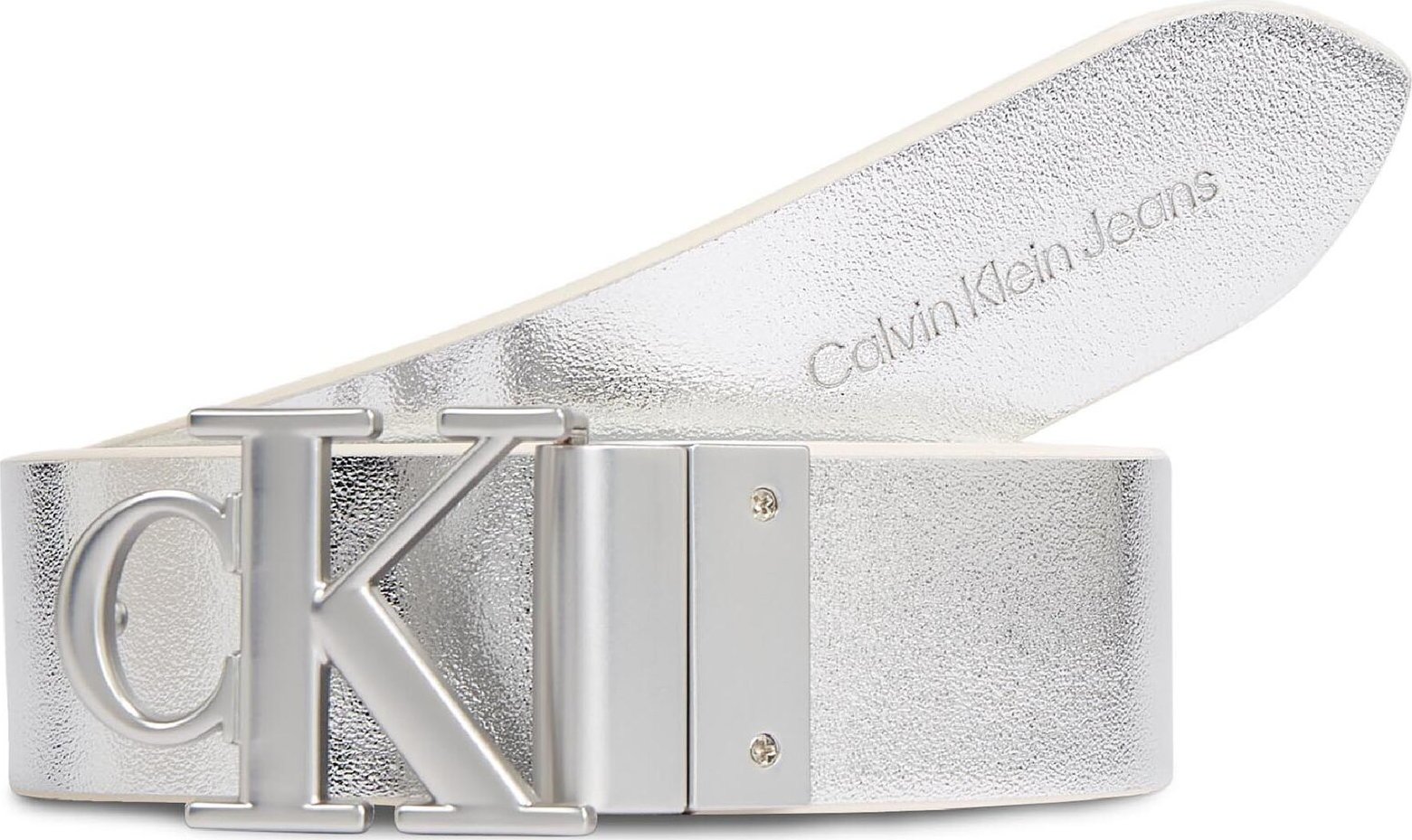 Dámský pásek Calvin Klein Jeans Round Mono Pl Rev Lthr Belt 30Mm K60K611489 White/Silver Specchio 0K6