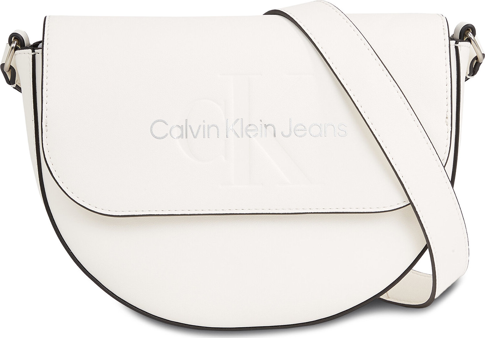 Kabelka Calvin Klein Jeans Sculpted Saddle Bag22 Mono K60K611223 White/Silver Logo 0LI